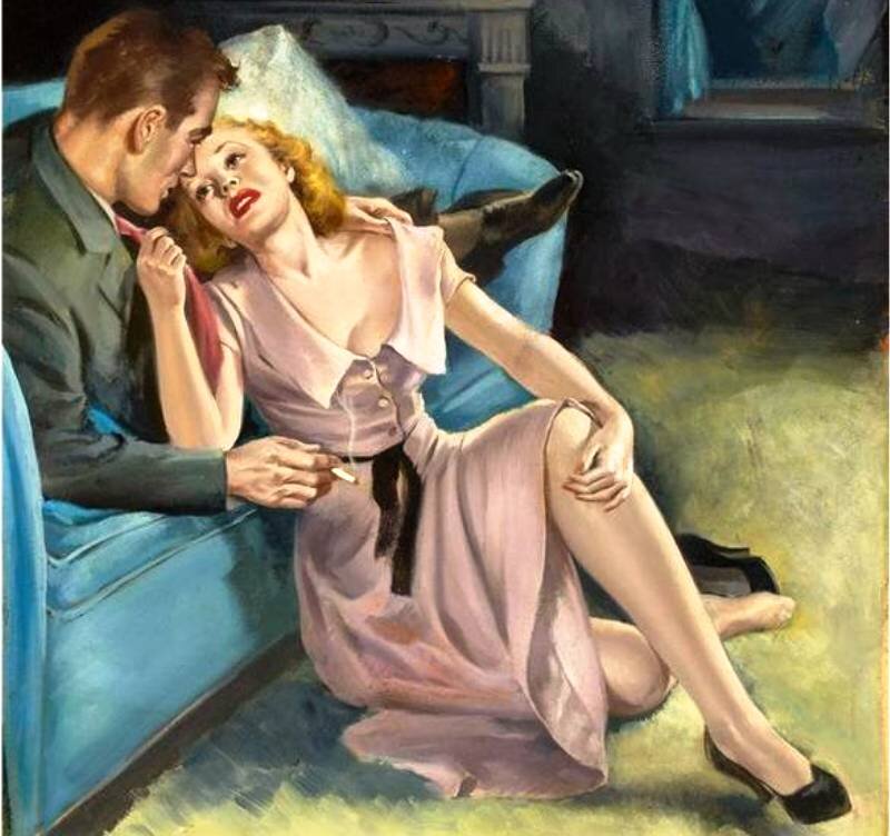 Man and Woman on Couch — Blue, Intimate