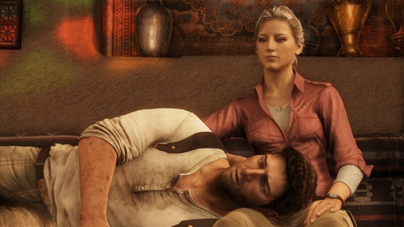 Man and Woman on Couch — Brown, Dramatic, 3d Render