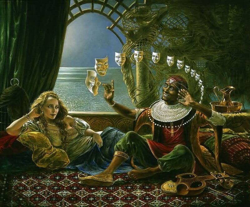 Man and Woman on Couch — Green