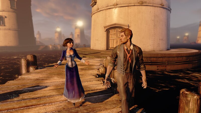 Man and Woman on Dock — Brown, Dramatic, Sunset