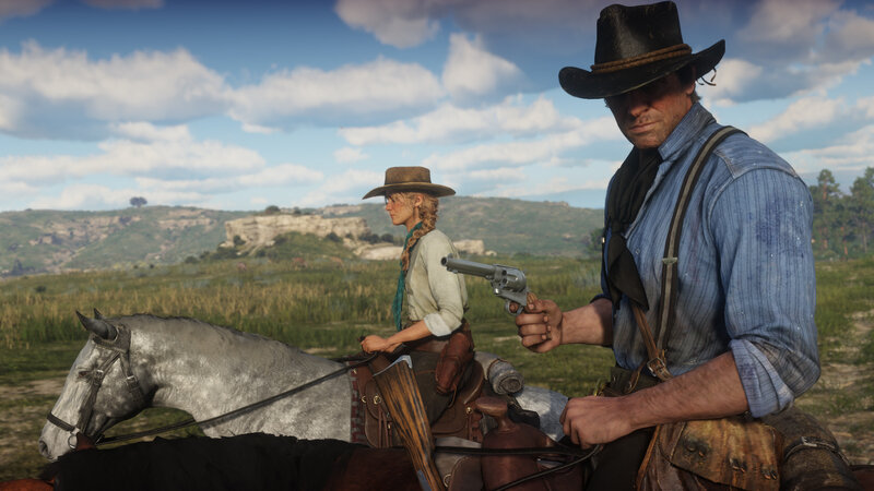 Man and Woman on Horses — Blue, Serene, Afternoon