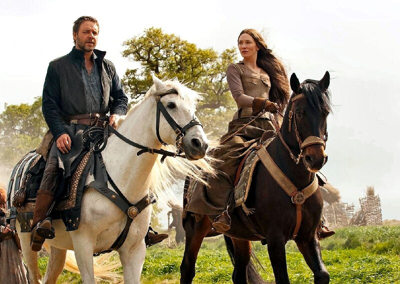 Man and Woman on Horses — Green, Dramatic
