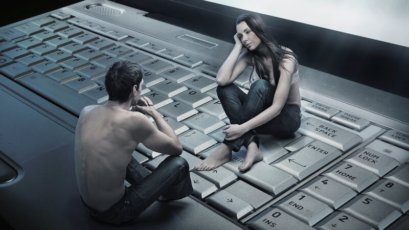 Man and Woman on Keyboard — Gray