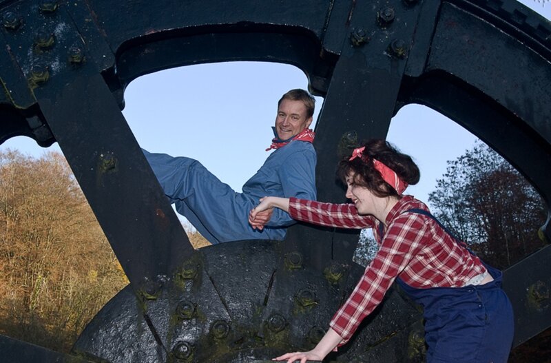 Man and Woman on Machinery