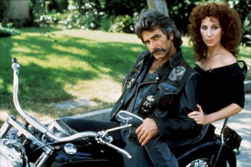 Man and Woman on Motorcycle — Black, Dramatic, Afternoon