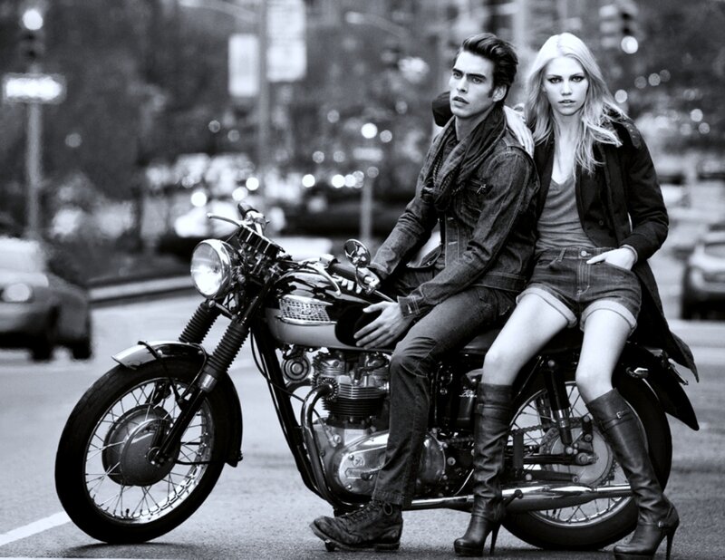 Man and Woman on Motorcycle — Black, Dramatic, Night