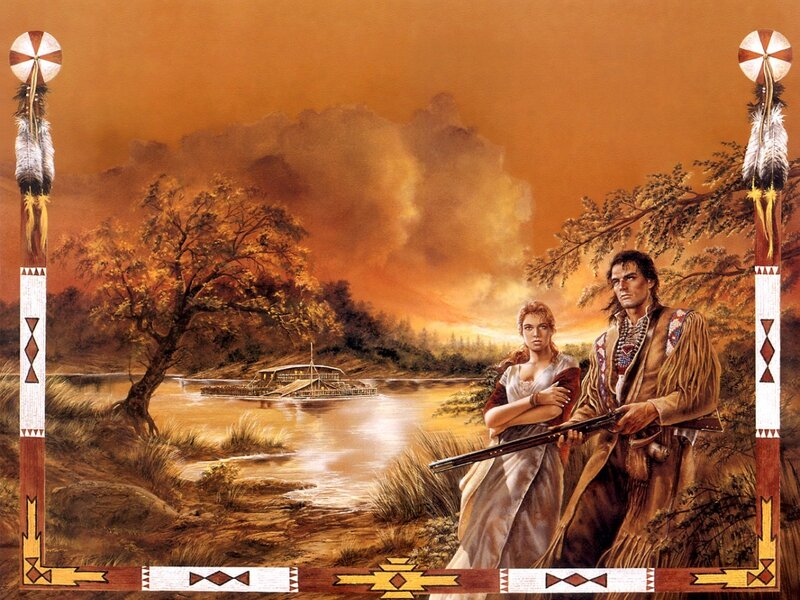 Man and Woman on Riverbank — Orange, Dramatic, Sunset