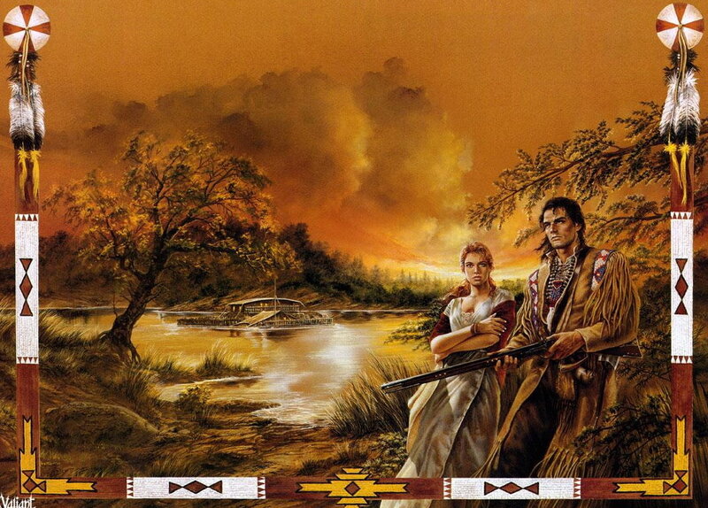Man and Woman on Riverbank — Orange