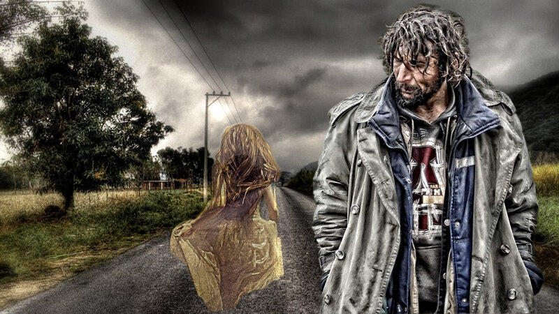 Man and Woman on Road — Gray