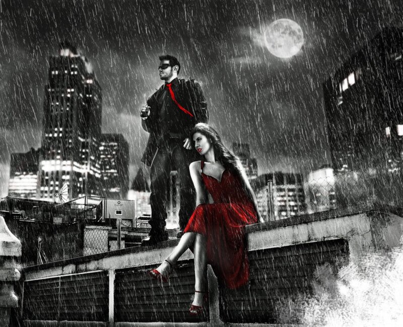 Man and Woman on Rooftop — Black