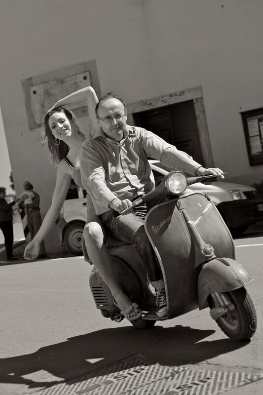 Man and Woman on Scooter — Black