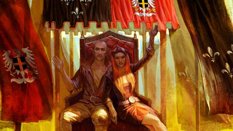 Man and Woman on Throne — Red, Dramatic