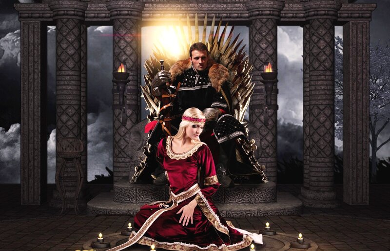 Man and Woman on Throne — Red