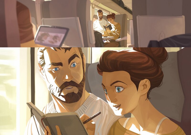 Man and Woman on Train — Brown, Calm