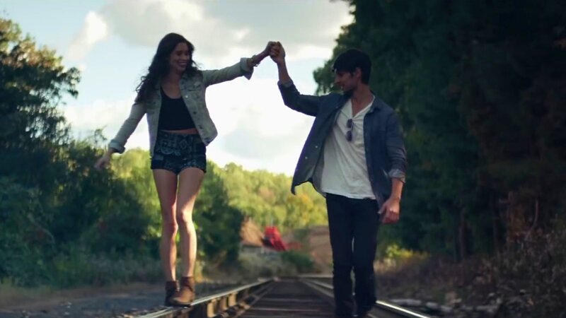 Man and Woman on Train Tracks — Green