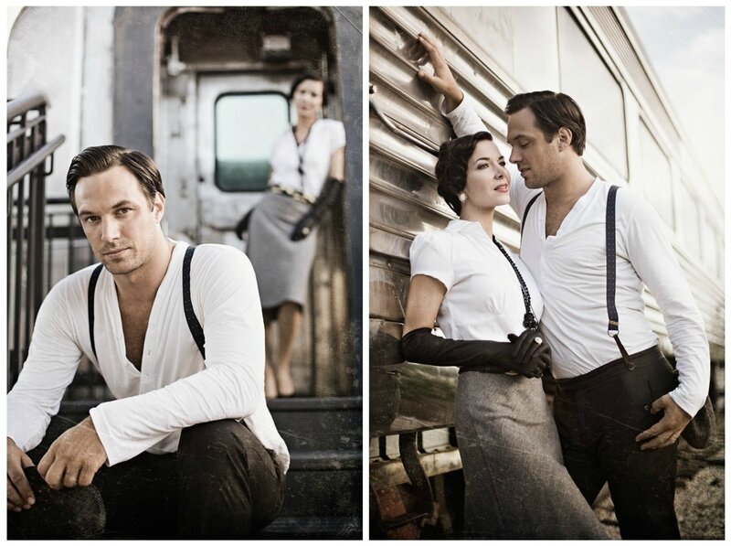 Man and Woman on Train — White