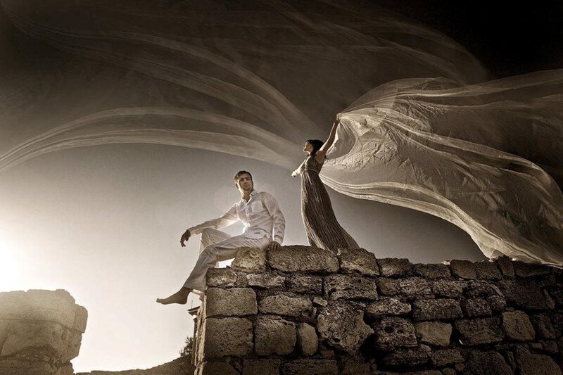 Man and Woman on Wall — White