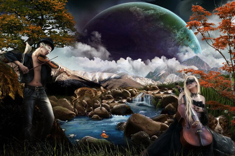 Man and Woman Playing Instruments