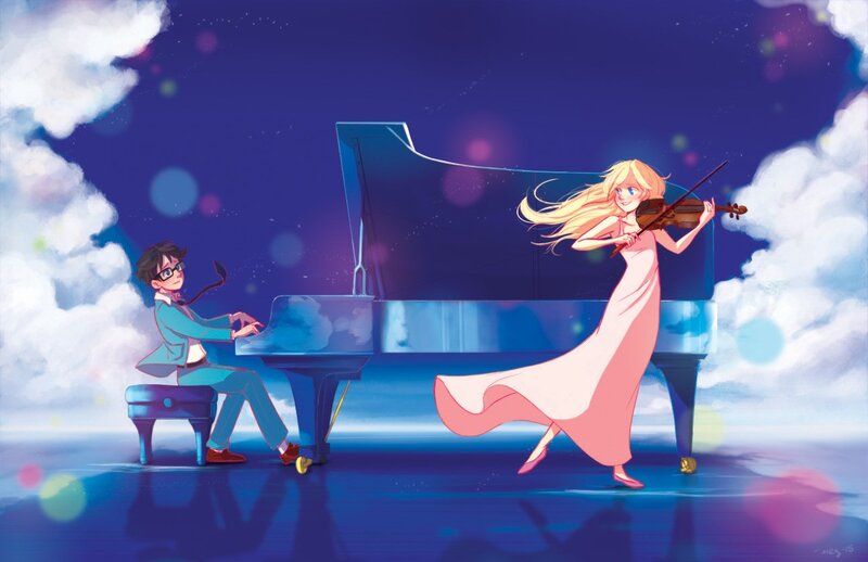 Man and Woman Playing Music — Blue