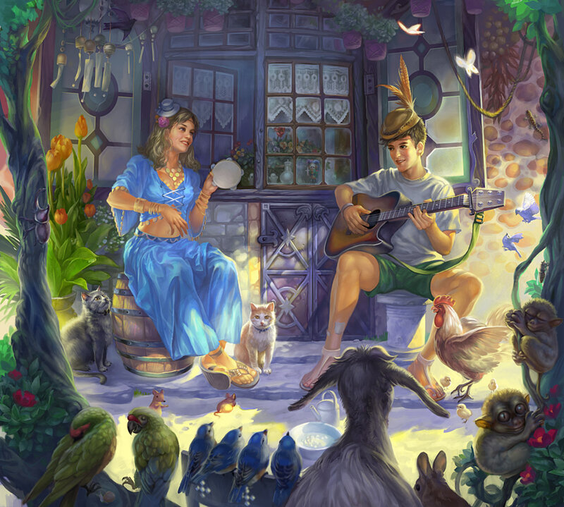 Man and Woman Playing Music