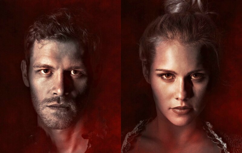 Man and Woman Portrait — Red, Dramatic