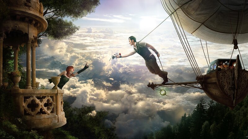 Man and Woman Reaching — White, Dramatic, Afternoon