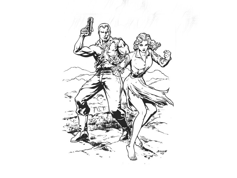 Man and Woman Running — Black