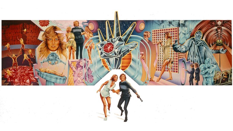 Man and Woman Running — Blue, Dramatic, Illustration, Futuristic City