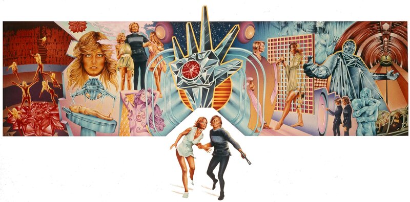 Man and Woman Running — Blue, Dramatic, Illustration
