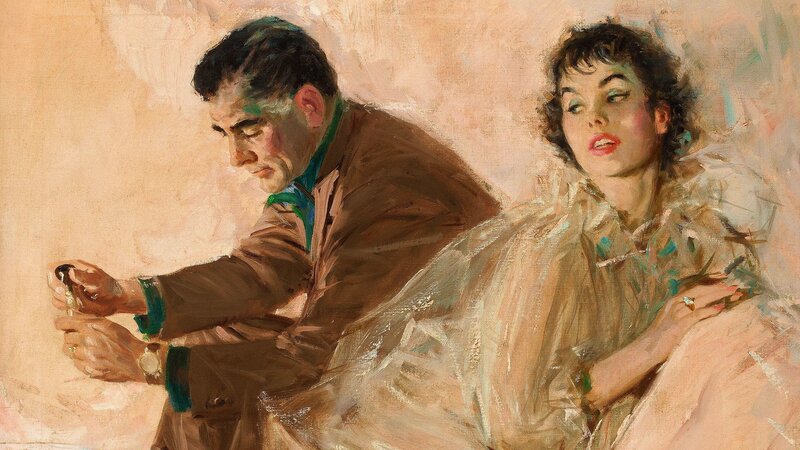 Man and Woman Sitting — Beige