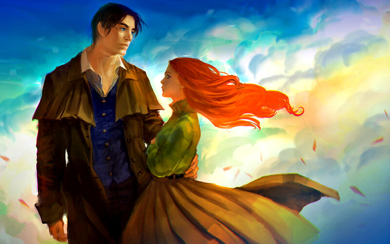 Man and Woman Standing — Blue, Dramatic, Sunset, Digital Art