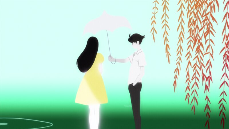 Man and Woman under Umbrella — Green