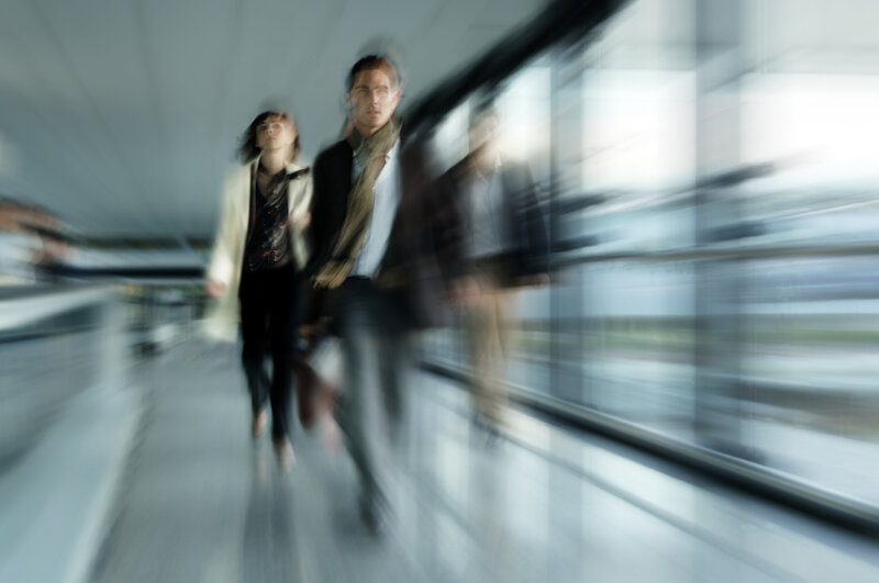 Man and Woman Walking — Gray, Dynamic