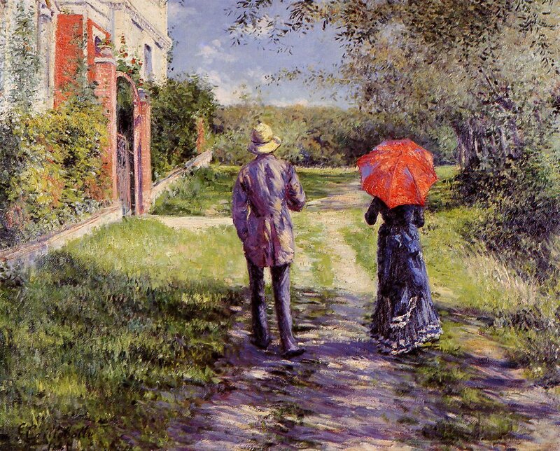 Man and Woman Walking — Green, Serene