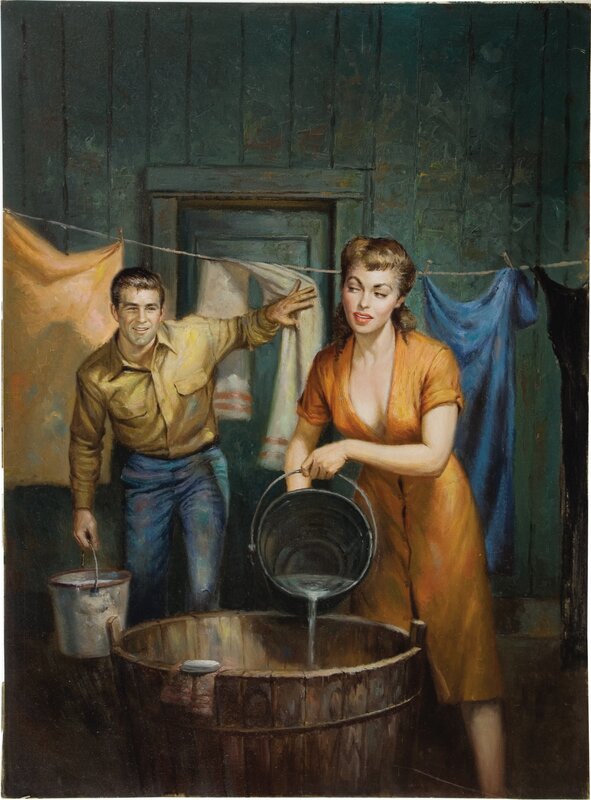 Man and woman washing clothes
