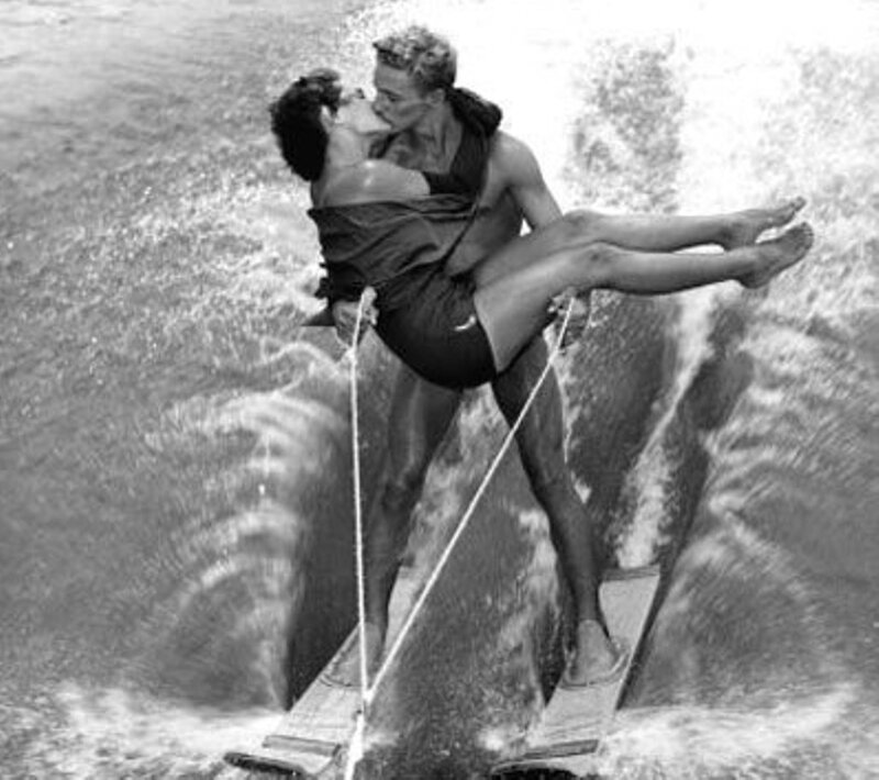 Man and Woman Water Skiing