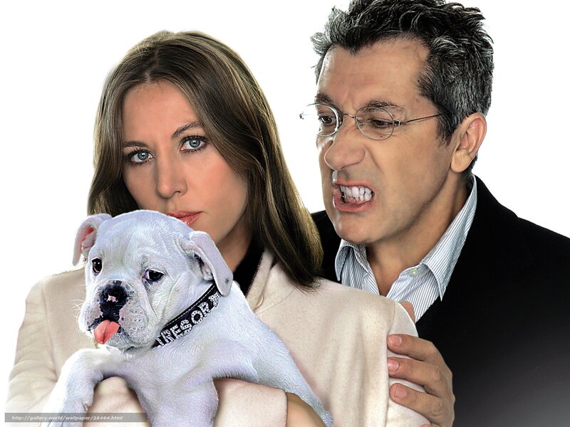 Man and woman with bulldog puppy