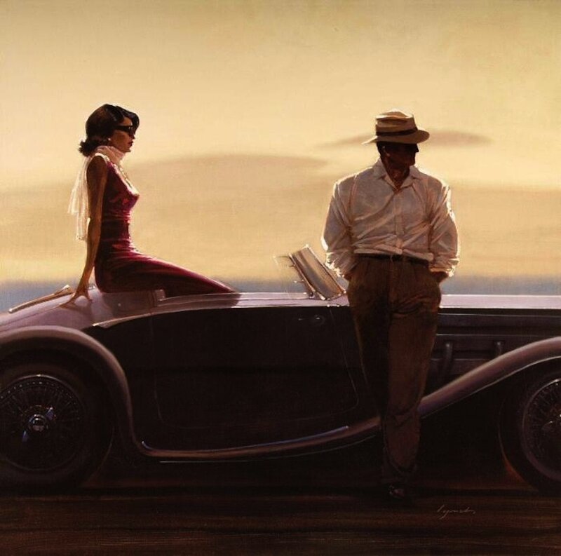 Man and Woman with Car — Brown