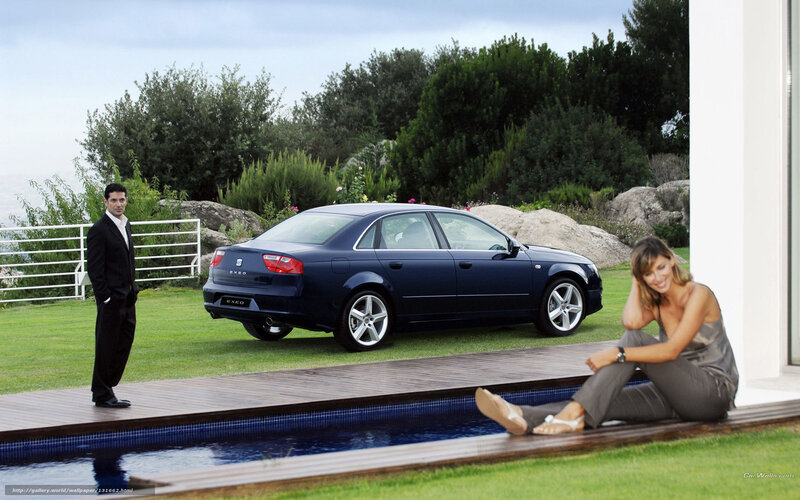 Man and woman with car by pool