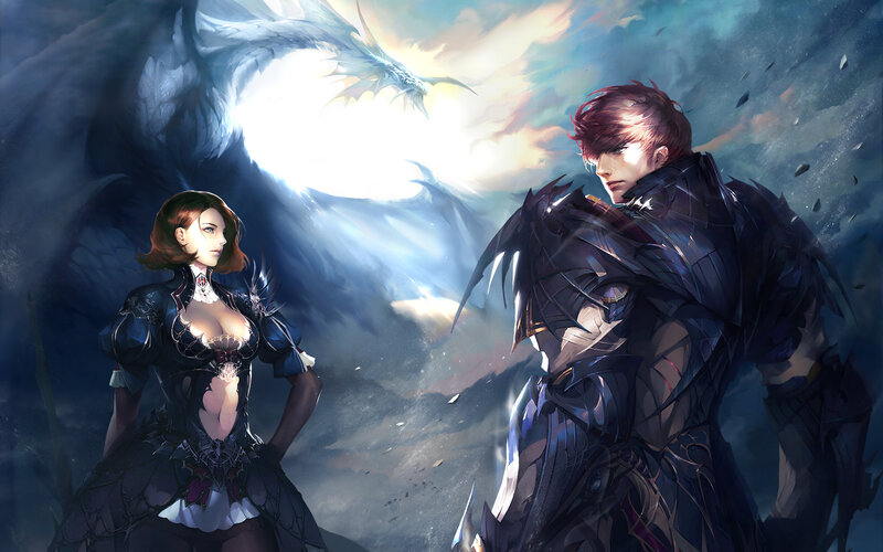 Man and Woman with Dragon — Blue