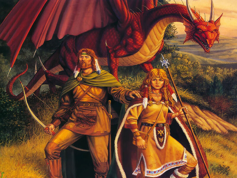 Man and Woman with Dragon — Red