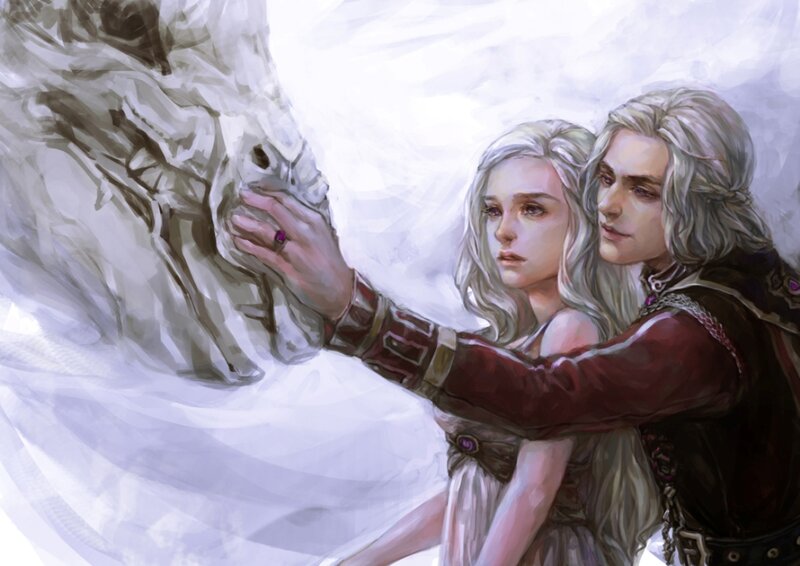 Man and Woman with Horse — White, Dramatic, Digital Art