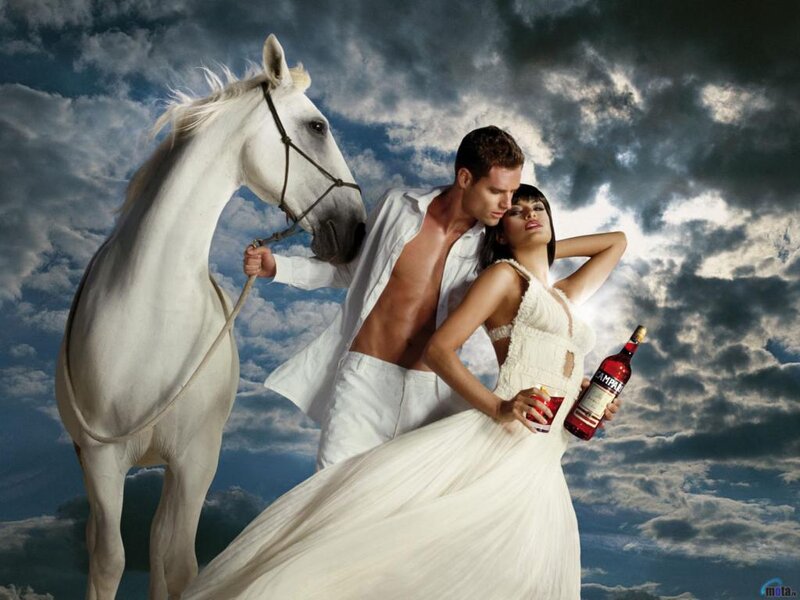 Man and Woman with Horse — White