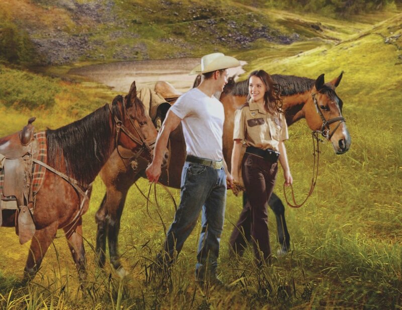 Man and Woman with Horses — Green