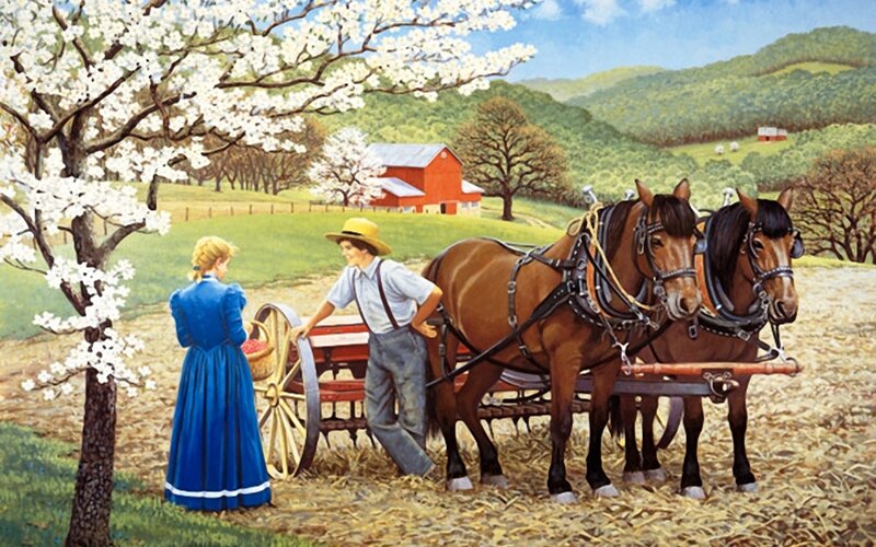 Man and Woman with Horses