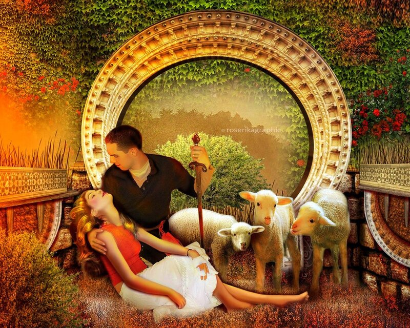 Man and Woman with Lambs