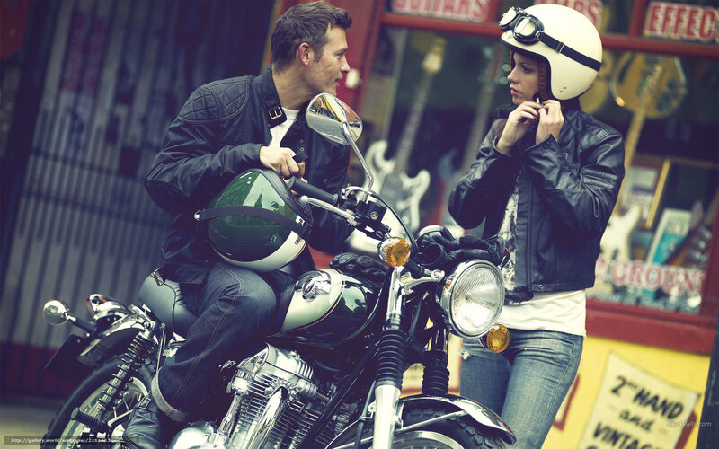 Man and Woman with Motorcycle — Black