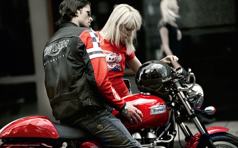 Man and Woman with Motorcycle — Red