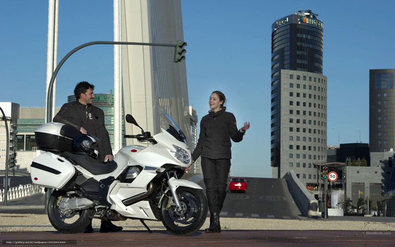 Man and Woman with Motorcycle — White