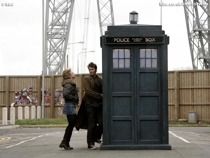 Man and Woman with Police Box — Blue, Dramatic